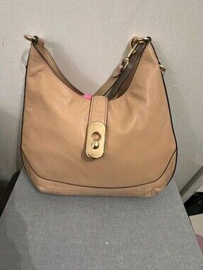 Coach Pebble Leather Amber Shoulder Hobo in Beige